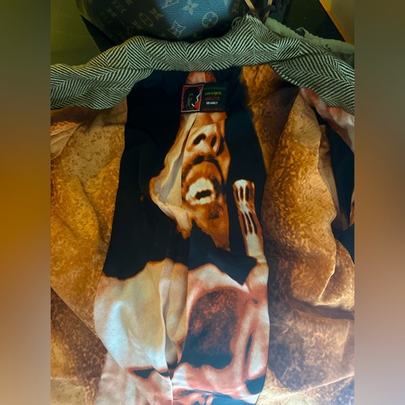 BOB MARLEY ONE OF A KIND Reworked Herringbone Blazer w Leather Patchwork - Picture 4 of 9